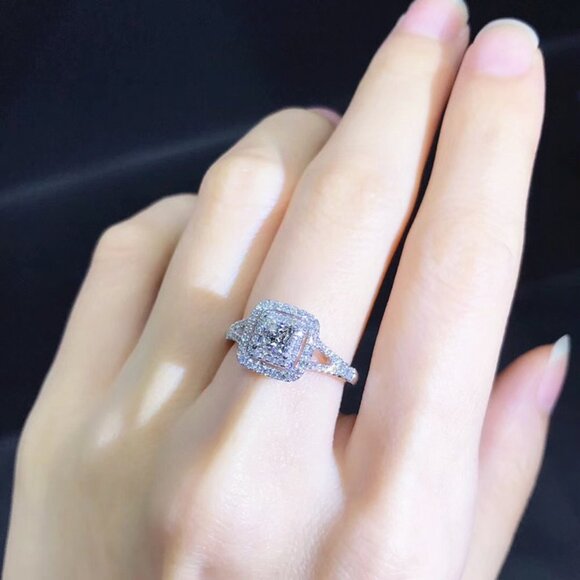 😍PRINCESS CUT 14K WHITE GOLD PURE CZ SQUARE BEAUTIFUL LUXURY WEDDING RING, K904 main image 7